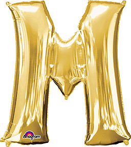 Gold Letter "M" Mylar Balloon 33 Inch with Balloon weight