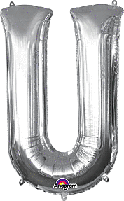 Silver Letter "U" Mylar Balloon 33 Inch with Balloon weight