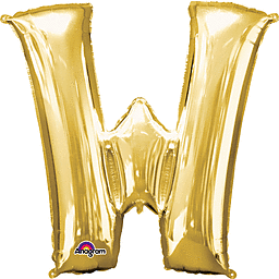 Gold Letter "W" Mylar Balloon 33 Inch with Balloon weight