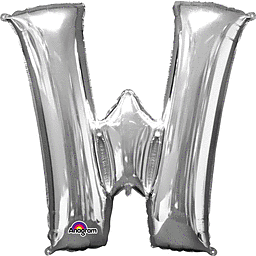Silver Letter "W" Mylar Balloon 33 Inch with Balloon weight