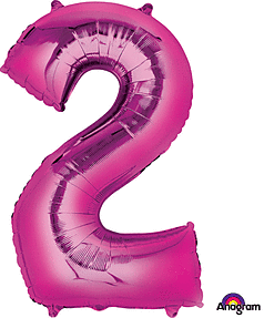 Pink Mylar #2 Number Balloon 33 inch with Balloon Weight