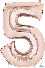 Rose Gold Mylar #5 Number Balloon 33 inch with Balloon Weight