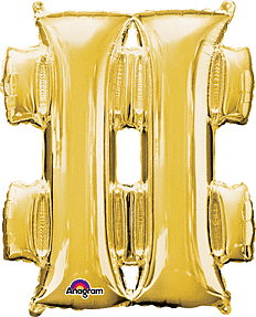 Gold Mylar "#"  Number Sign Balloon 33 inch with Balloon weight