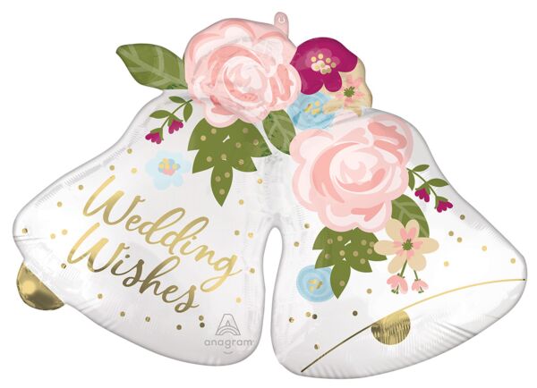 Wedding Wishes Wedding Bells 33 Inch Mylar with Balloon Weight