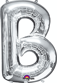 Silver Letter "B" Mylar Balloon 34 Inch with Balloon weight