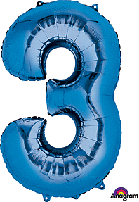 Blue #3 Number Balloon 34 Inch with Balloon weight