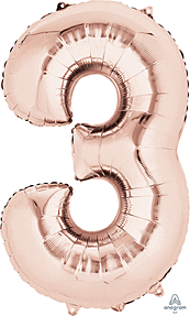 Rose Gold Mylar #3 Number Balloons 33 Inch with Balloon weight