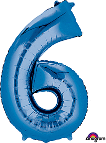 Blue #6 Number Balloon 34 Inch with Balloon weight