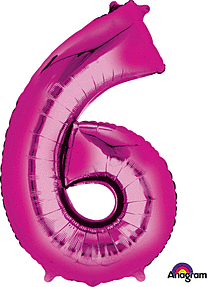 Pink Mylar #6 Number Balloon 36 inch with Balloon weight