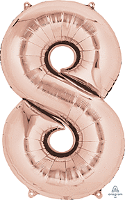 Rose Gold Mylar #8 Number Balloon 34 Inch with Balloon Weight