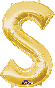Gold Letter "S" Mylar Balloon 32 Inch with Balloon weight
