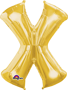 Gold Letter "X" Mylar Balloon 35 Inch with Balloon weight