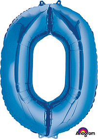 Blue #0 Number Balloon 35 Inch with Balloon weight