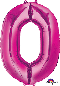 Pink #0 Number Balloon 35 Inch with Balloon weight