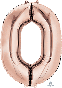Rose Gold Mylar #0 Number Balloon 35 Inch with Balloon weight