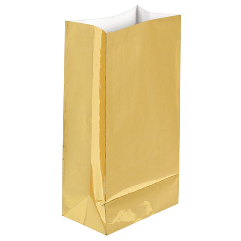 Gold Foil 10" x 5 1/4" x 3"  Paper Bag package of 12