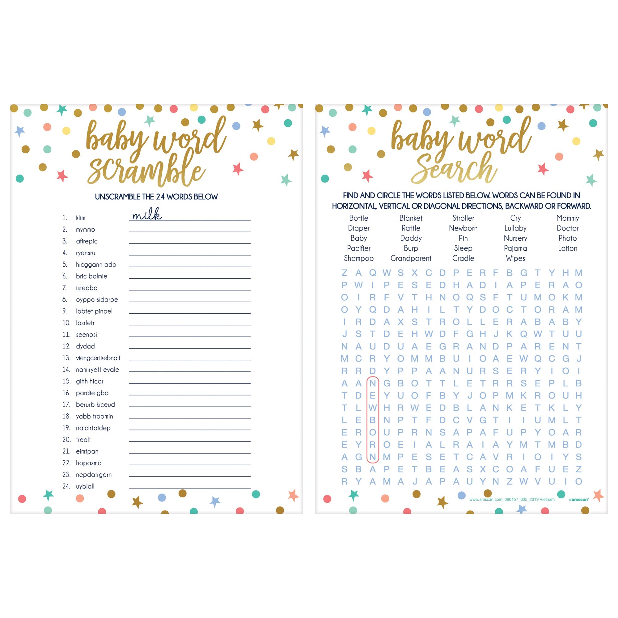 Baby Shower 2-in-1 Word Scabble and Word Search Game Kit