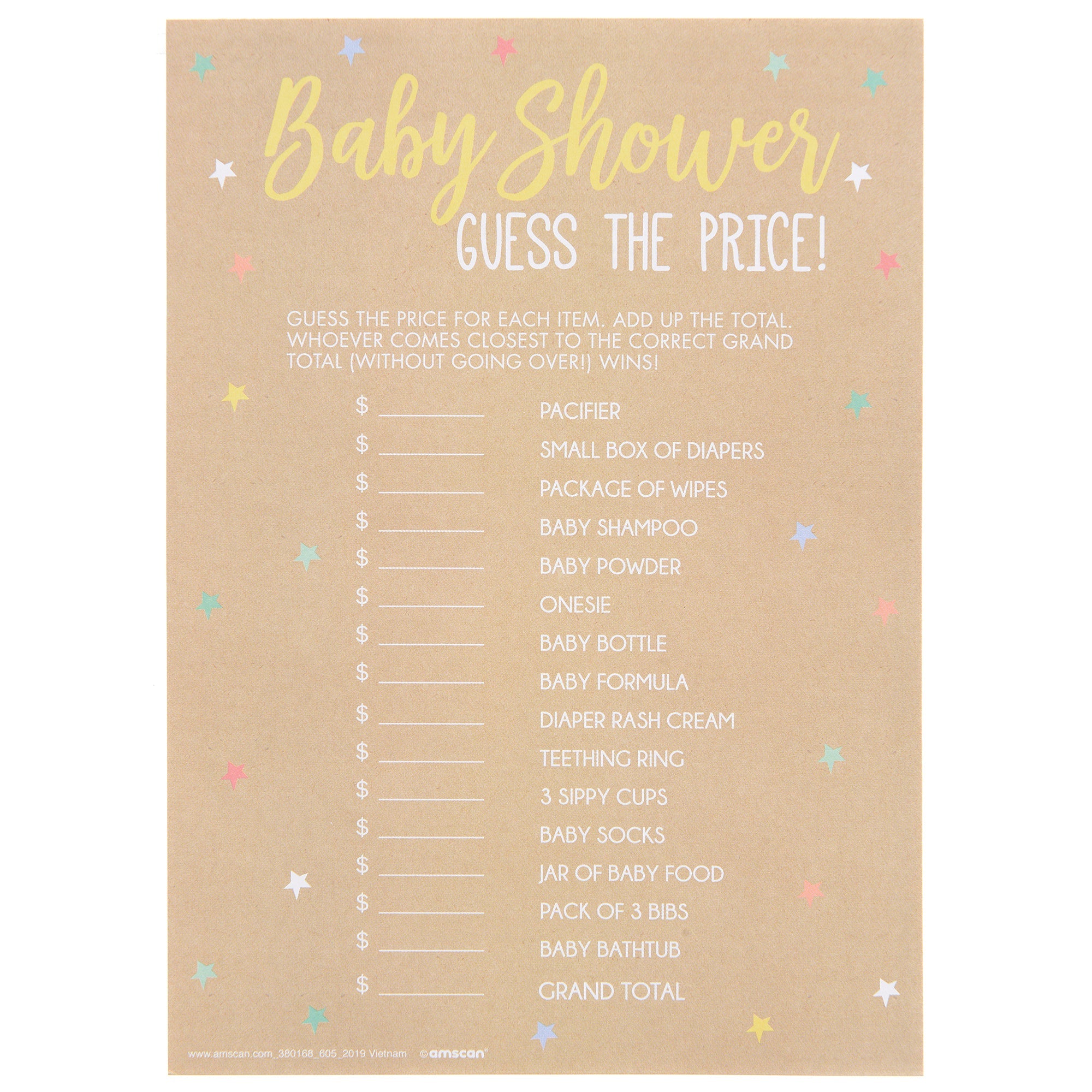 Baby Shower "Guess the Price"  24 Game sheets