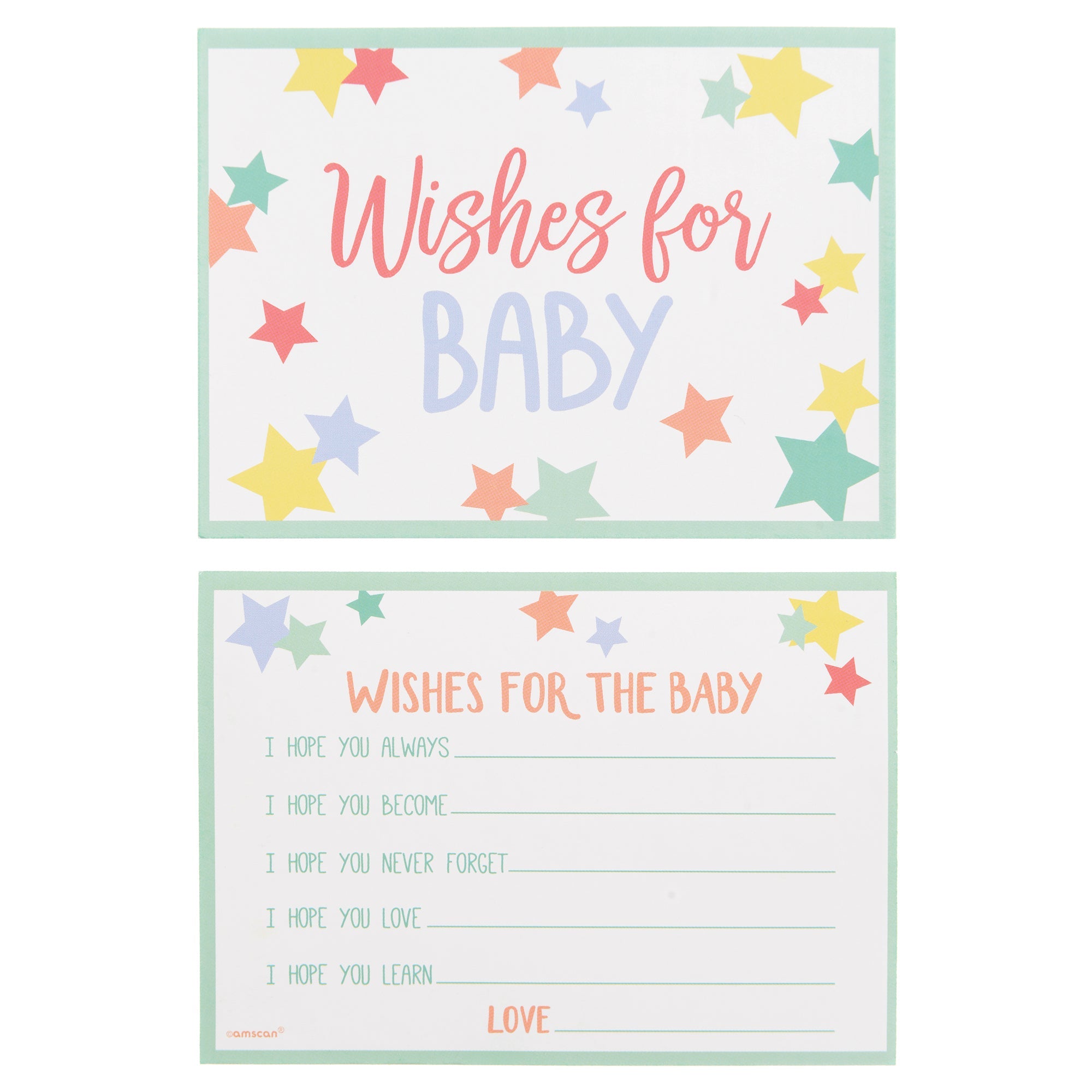 Baby Shower "Wishes for Baby" Cards 4 7/8"w x 3 7/16"h package 24
