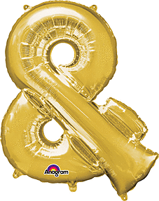 Gold Mylar "&"  Ampersand Balloon 38 inch with Balloon weight