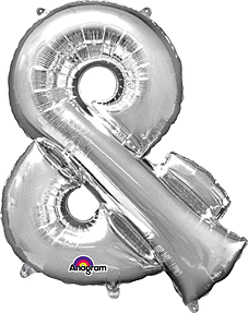 Silver Mylar "&"  Ampersand Balloon 38 inch with Balloon weight