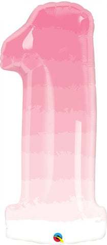 Ombre Pink Mylar "1"  Number Balloon 34 inch with Balloon weight