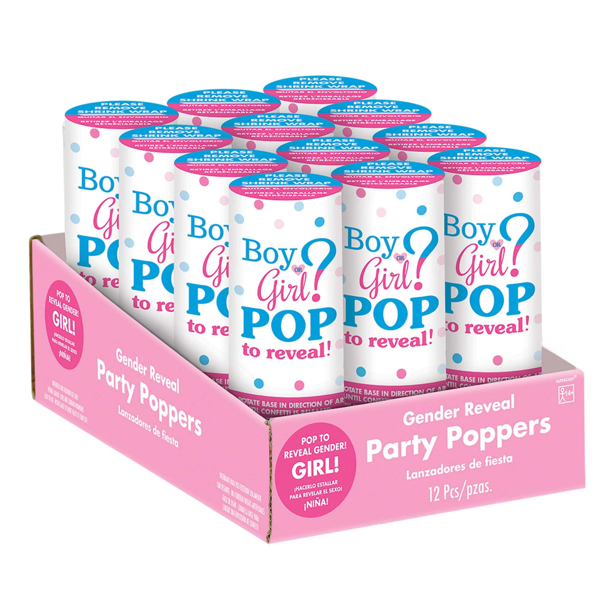 Pink 4 " Confetti Girl Poppers Package of 12