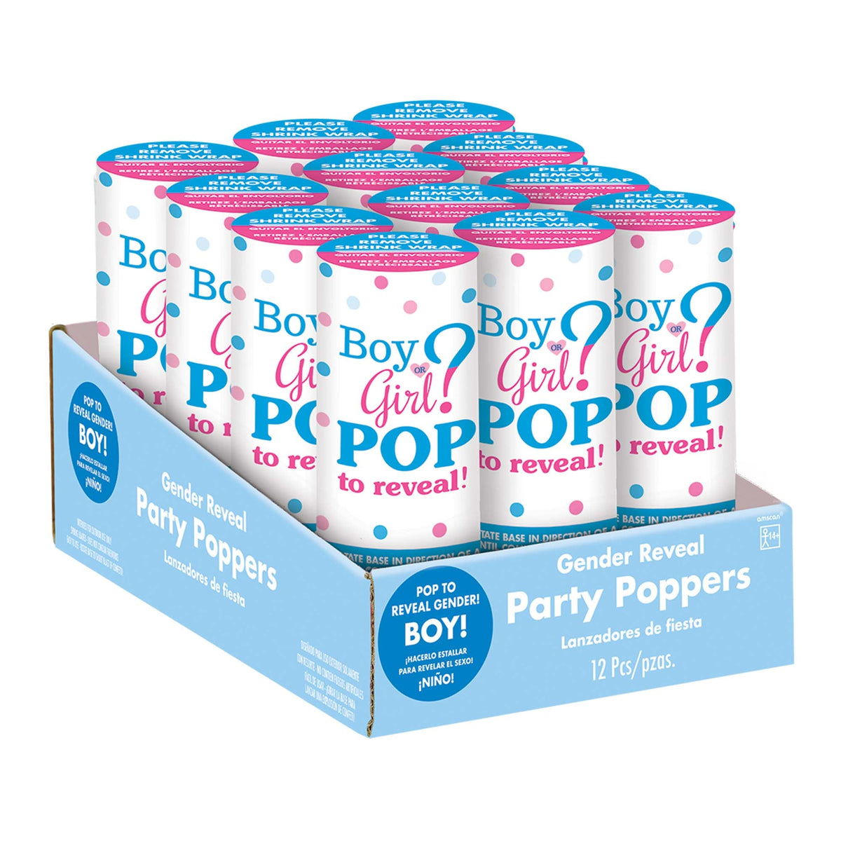 Blue 4" Confetti Boy Poppers Package of 12