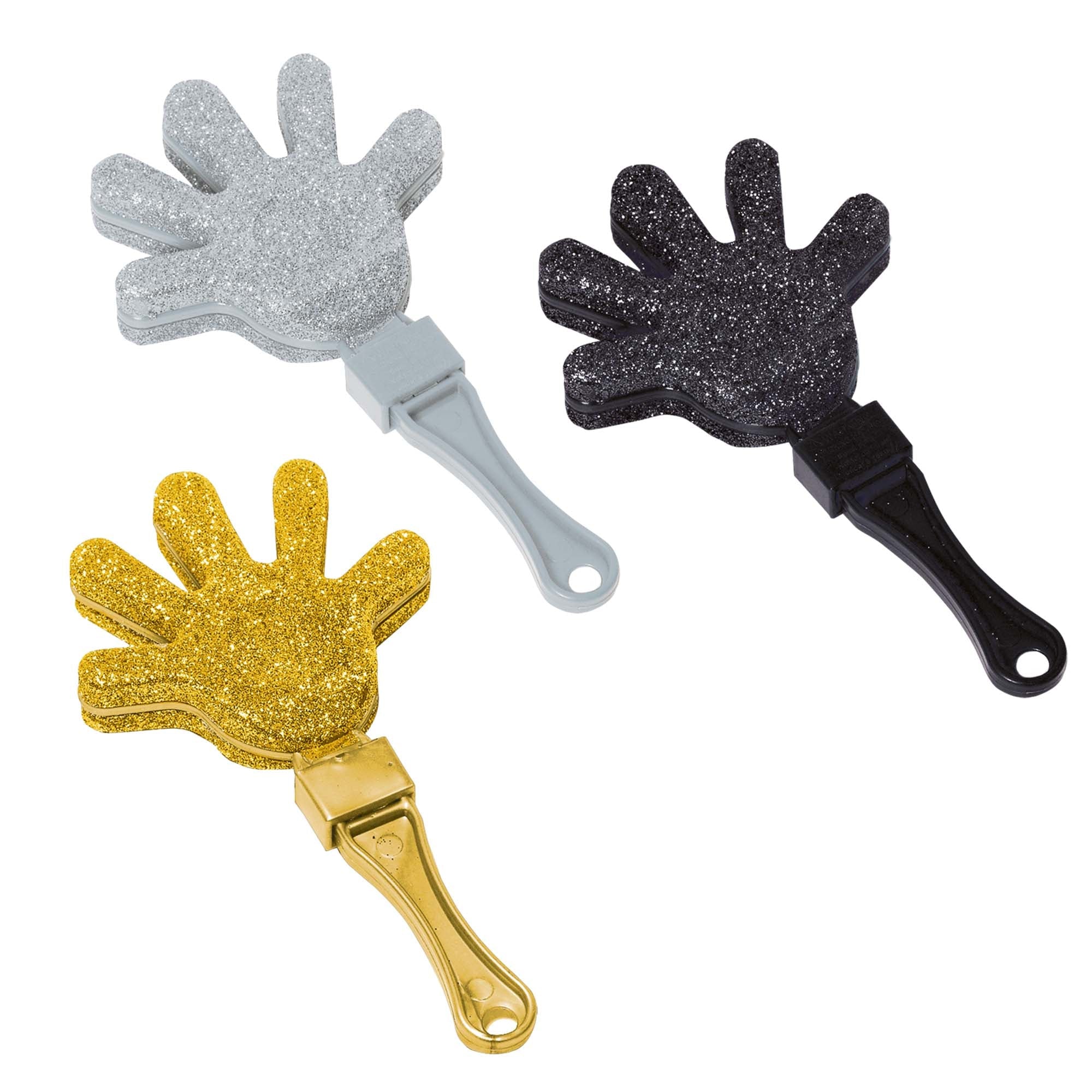 Black, Silver & Gold Plastic 7"  Hand Clapper package of 12