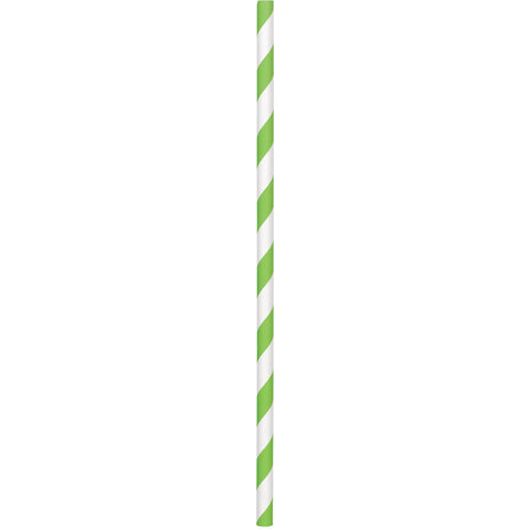 Kiwi and White striped  Paper Straws  9 1/2" Paper Straws