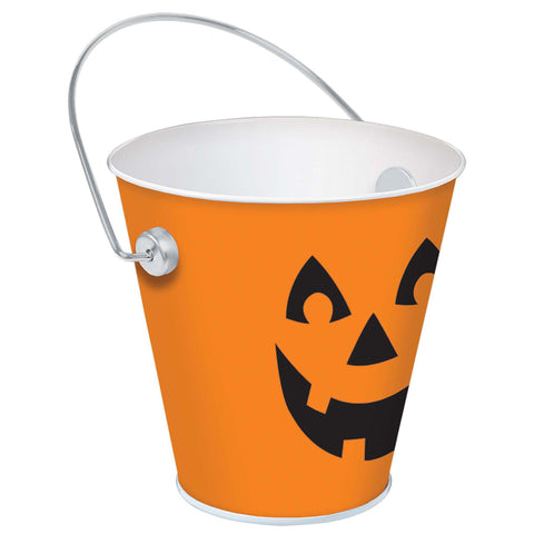Halloween Jack-O-Lantern 4 1/2" x 4 1/2" Metal Bucket