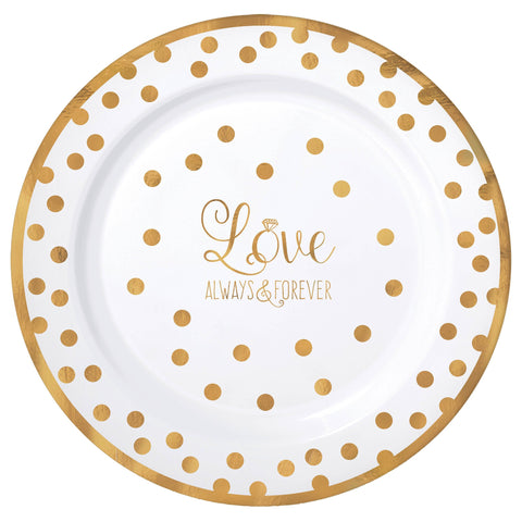 "Love Always & Forever" Round 10 1/4" Premium Plastic Plates Package of 10