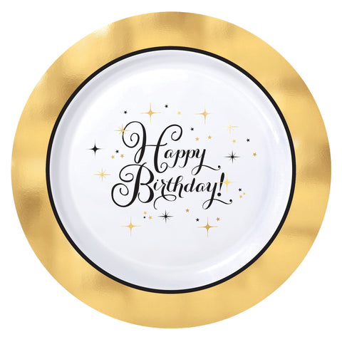 Premium Gold Birthday 10 1/4" Round Plastic Plates Package of 10