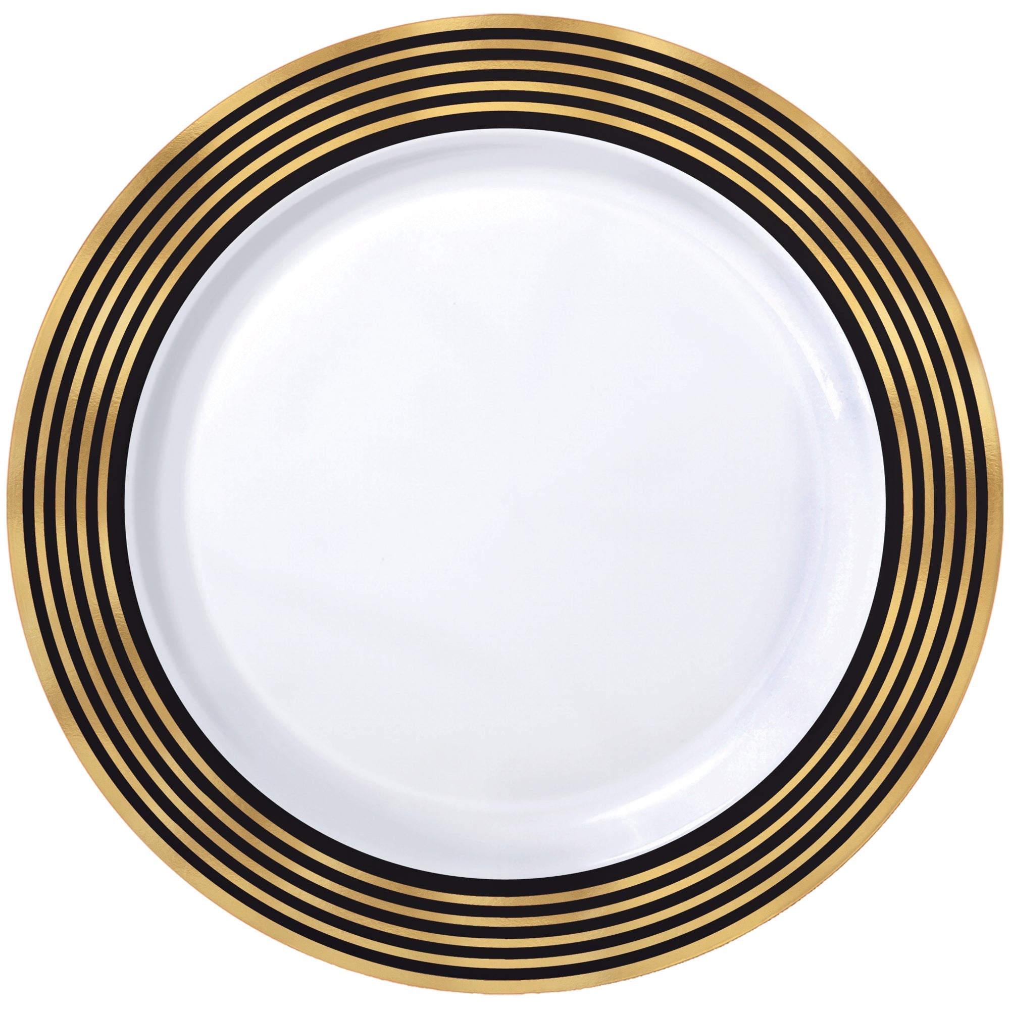 Premium 10 1/4" Gold and Black Ringed Plastic Plates Package of 20