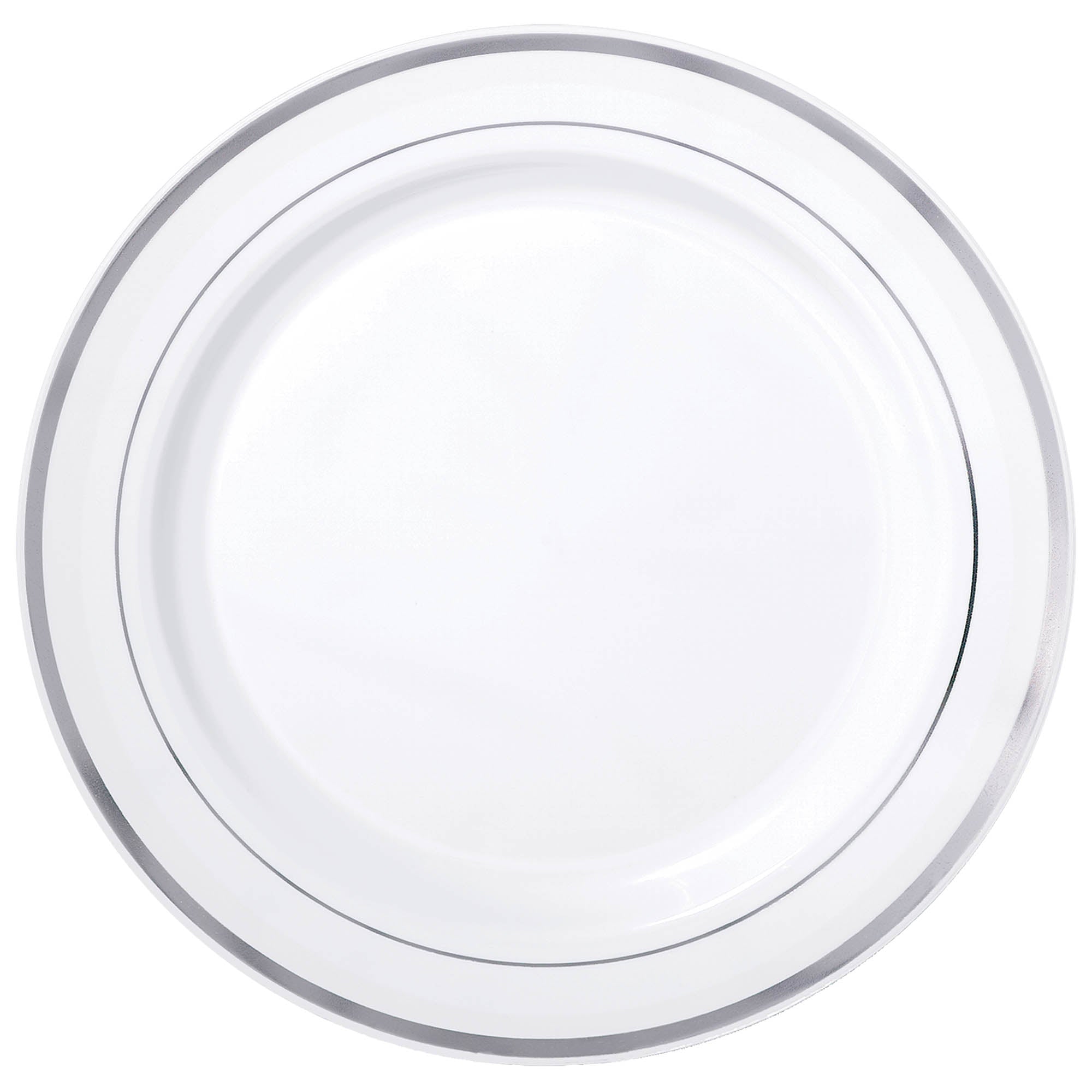 White Silver Trimmed 10 1/4"  Plastic  Premium Round Plates Package of 10