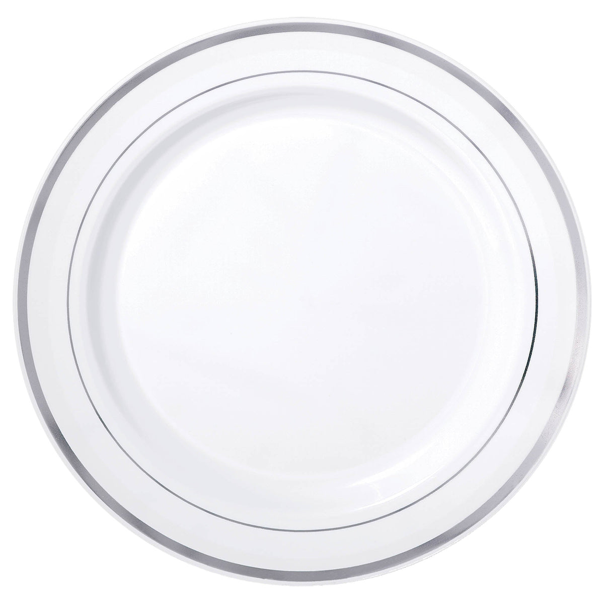 White Silver Trimmed 7 1/2" Plastic Premium Round Plates Package of 20