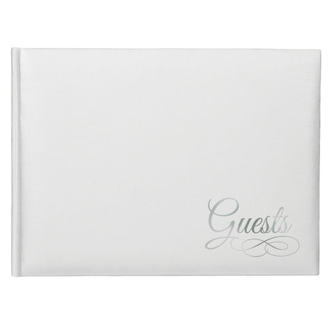 White Paper Guest Book with Silver Detail 6 1/8" x 8 1/4"