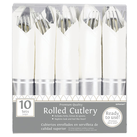 Premium Napkin Rolled Silver Cutlery Package of 10