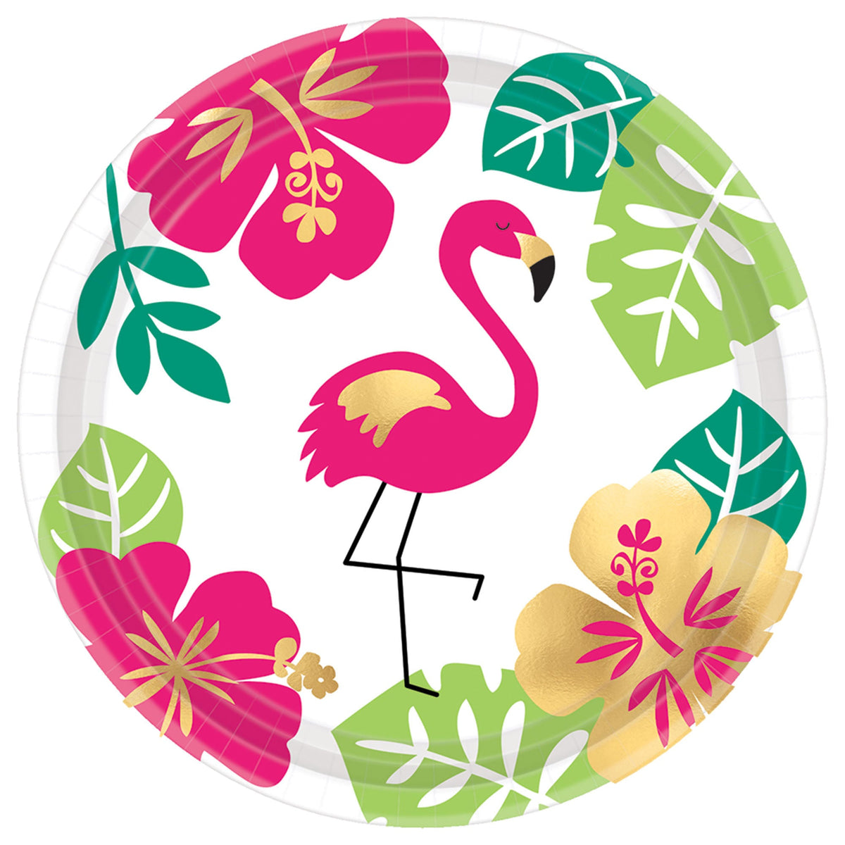 Flamingo Aloha Round Metallic 7" Round Plates Package of 8