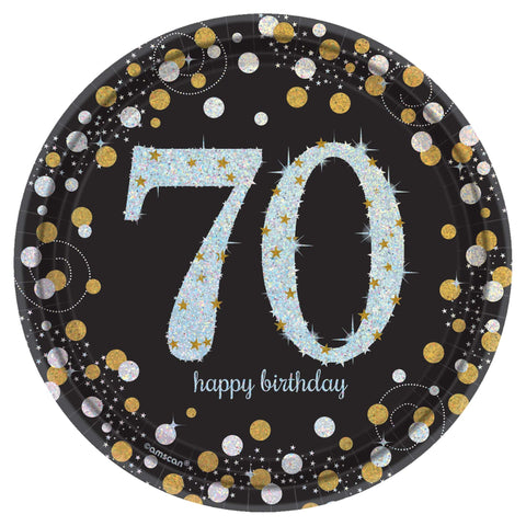 Sparkling Celebration 70th Round  7" Prismatic Plates  Package of 8