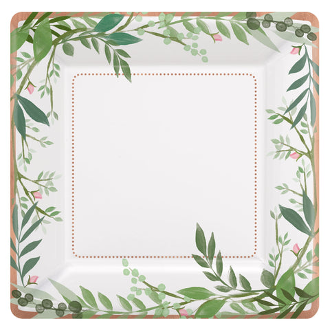 Love And Leaves 7"  Square Metallic Plates  Package of 8