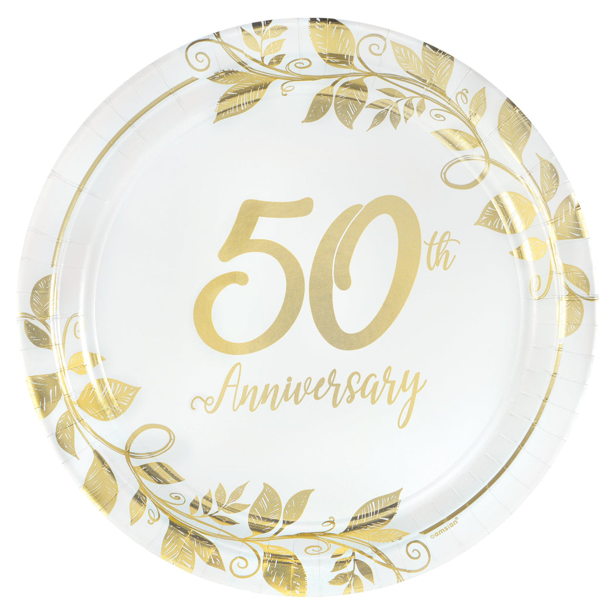 Happy 50th Anniversary 7" Round Metallic Plates Package of 8