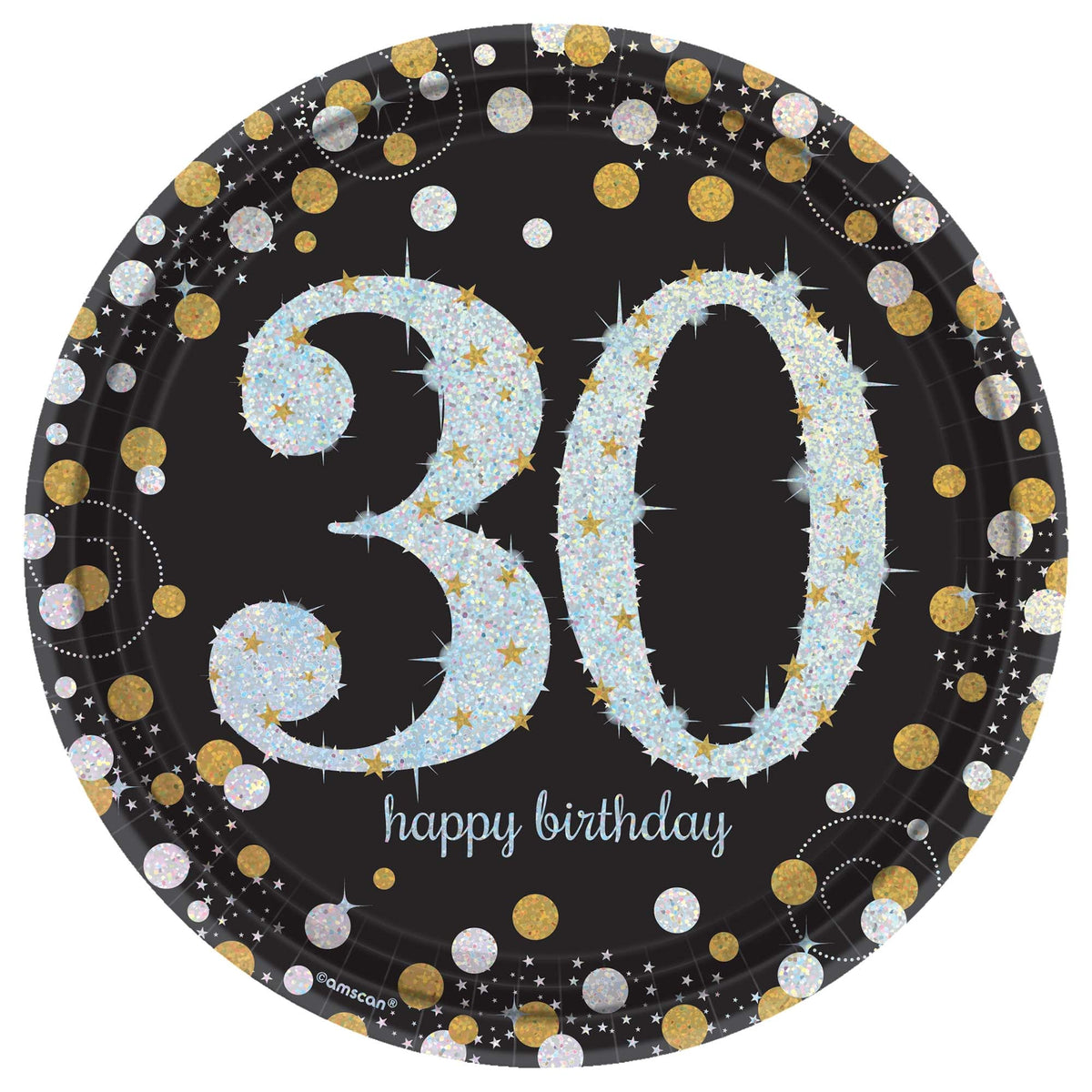 Sparkling Celebration 30th Birthday Round 9" Prismatic Plates Package of 8
