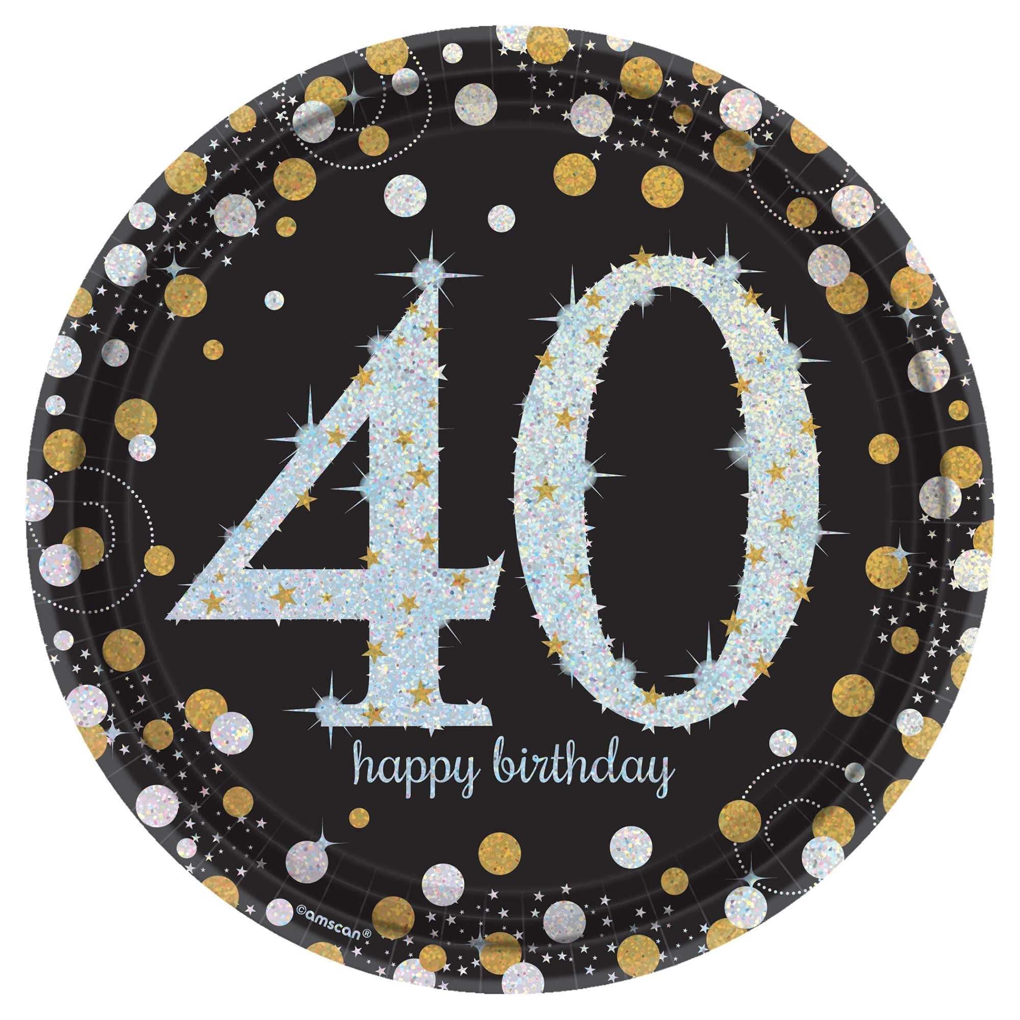 Sparkling Celebration 40th Birthday Round 9" Prismatic Plates, Package of 8