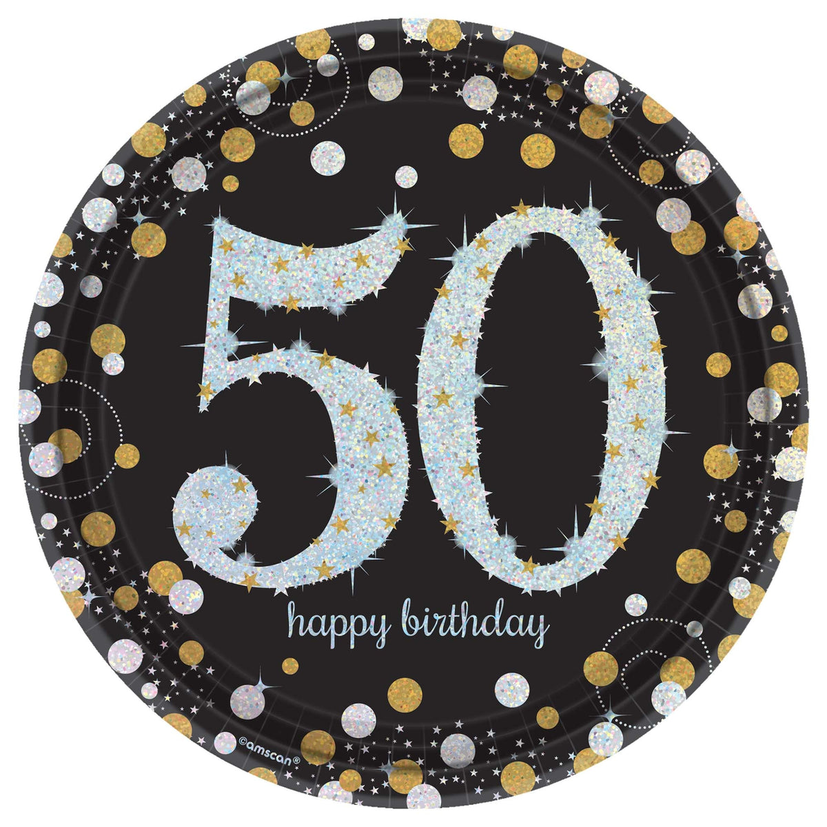 Sparkling Celebration 50th Birthday Round 9" Prismatic Plates, Package of 8