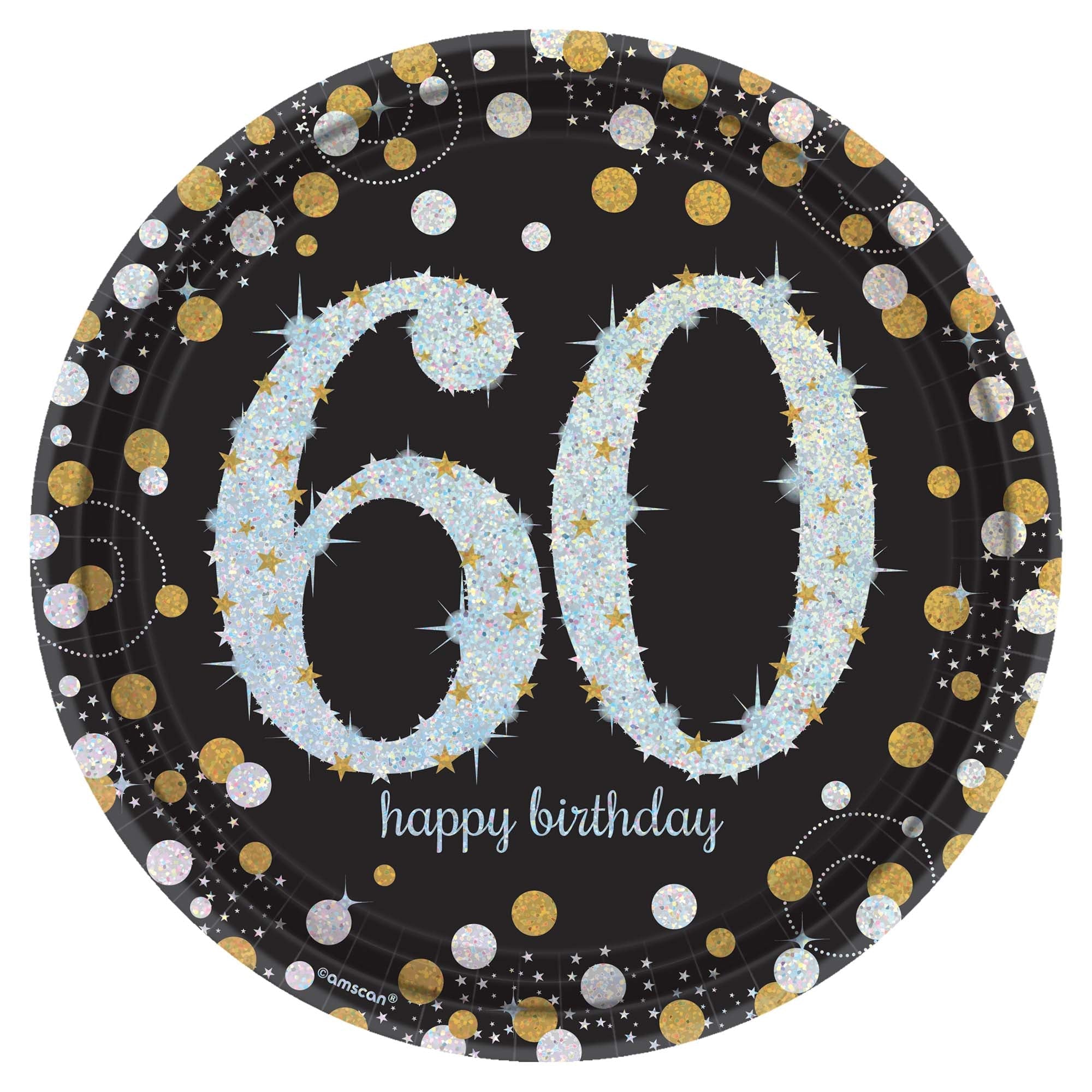 Sparkling Celebration 60th Birthday Round 9" Prismatic Plates, Package of 8
