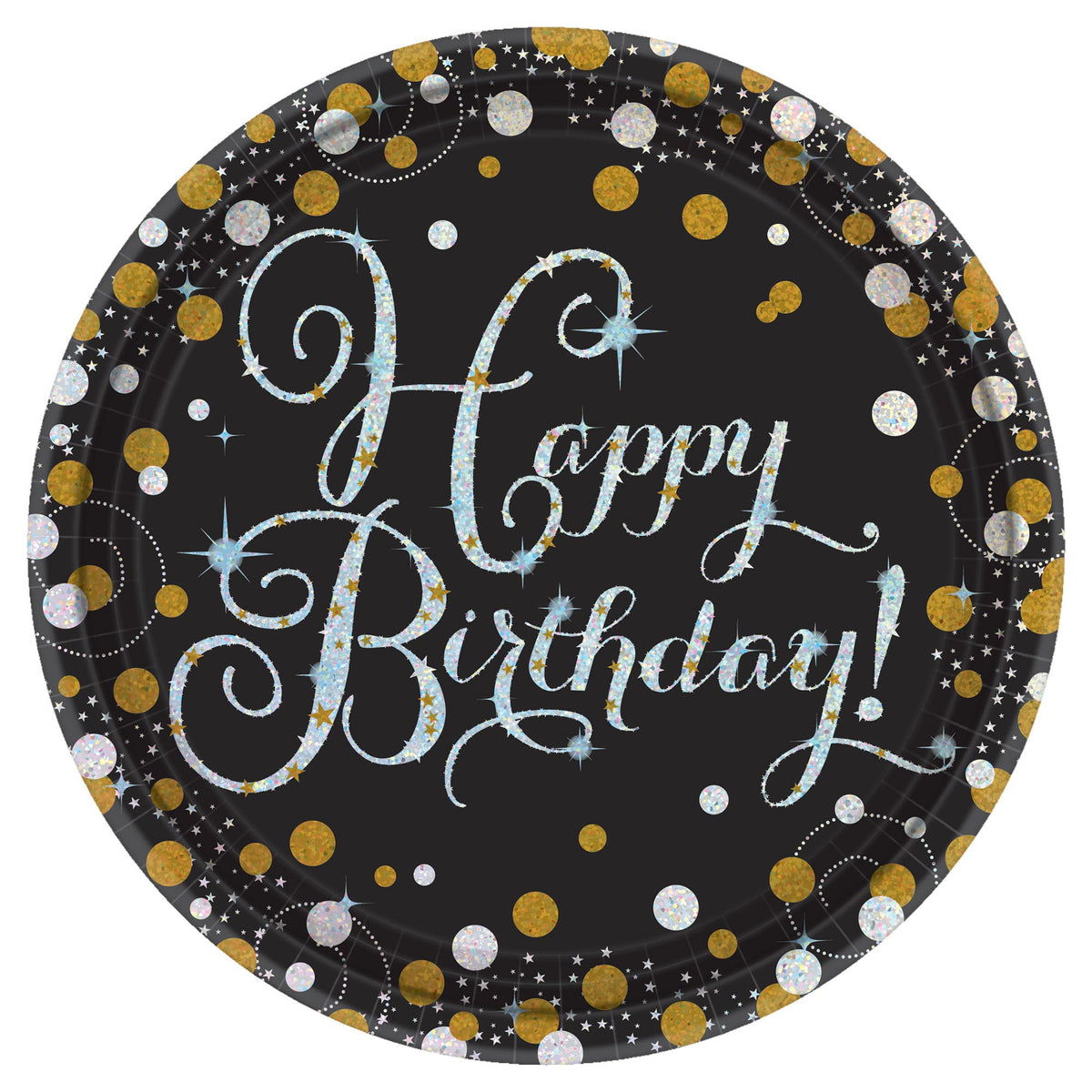 Sparkling Celebration Happy Birthday 9" Prismatic Plates Package of 8