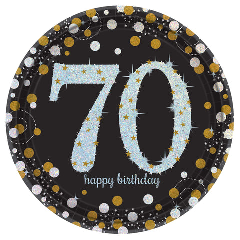 Sparkling Celebration 70th  Round 9" Prismatic Plates Package of 8