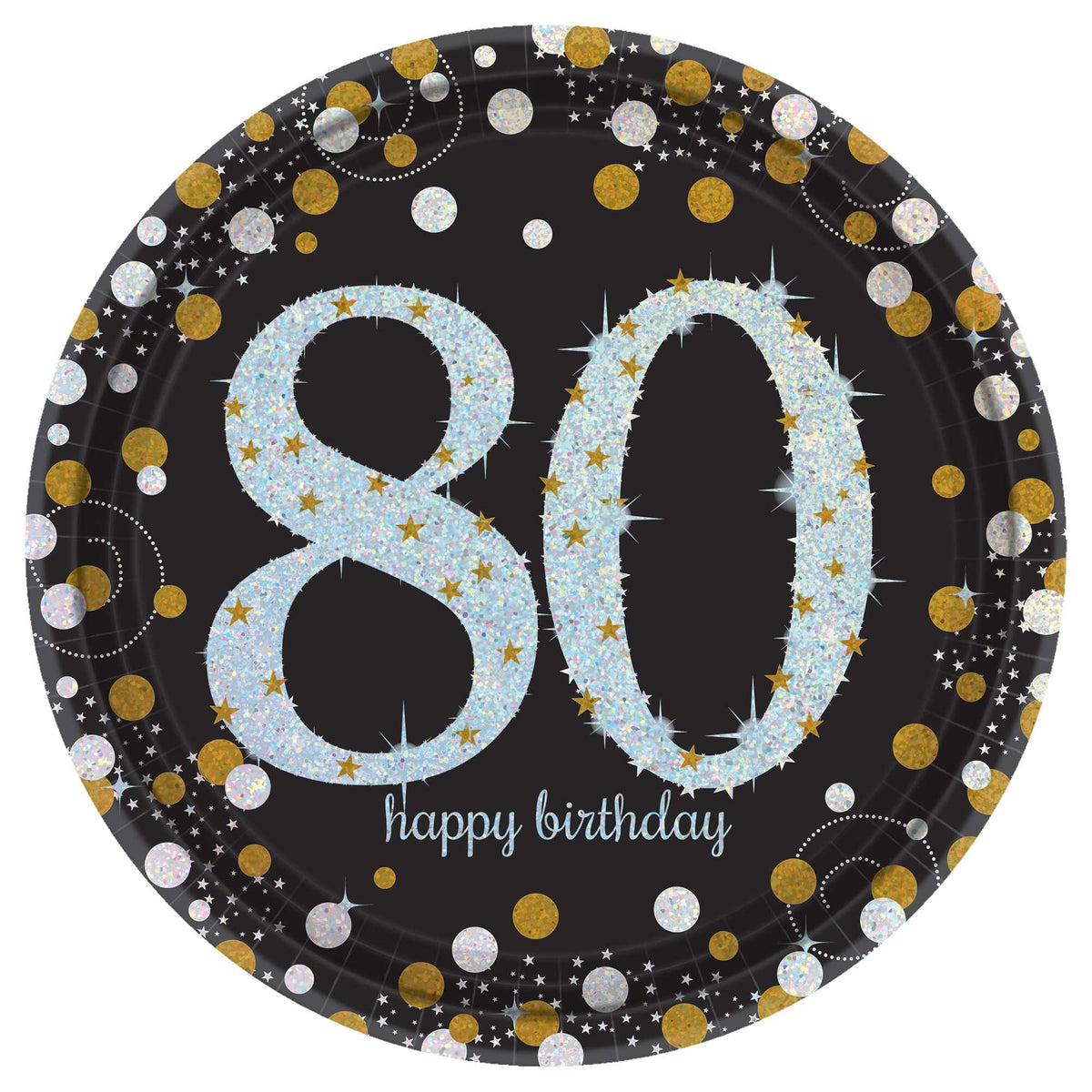 Sparkling Celebration 80th Round 9" Prismatic Plates Package of 8