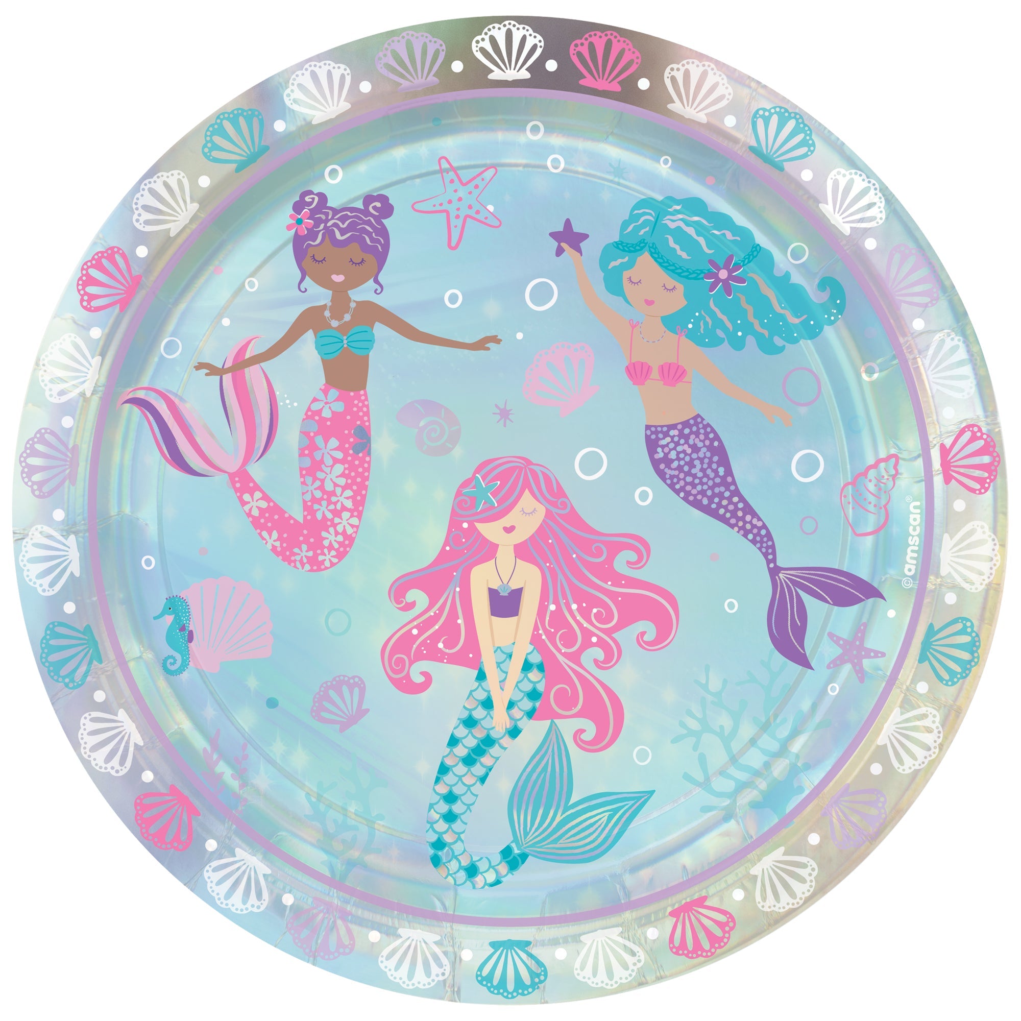 Shimmering Mermaids 9" Iridescent Round Plates Package of 8